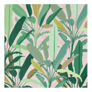 Tropical Green Banana Leaves Pink Pattern Acrylic Print