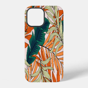 Tropical green beige leaves, seamless pattern. iPhone 12 case