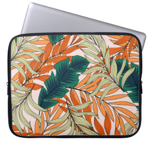 Tropical green beige leaves, seamless pattern. laptop sleeve
