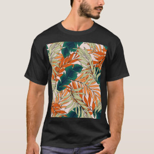 Tropical green beige leaves, seamless pattern. T-Shirt