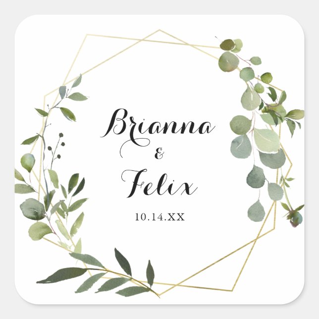 Tropical Green Calligraphy Wedding Envelope Seals (Front)