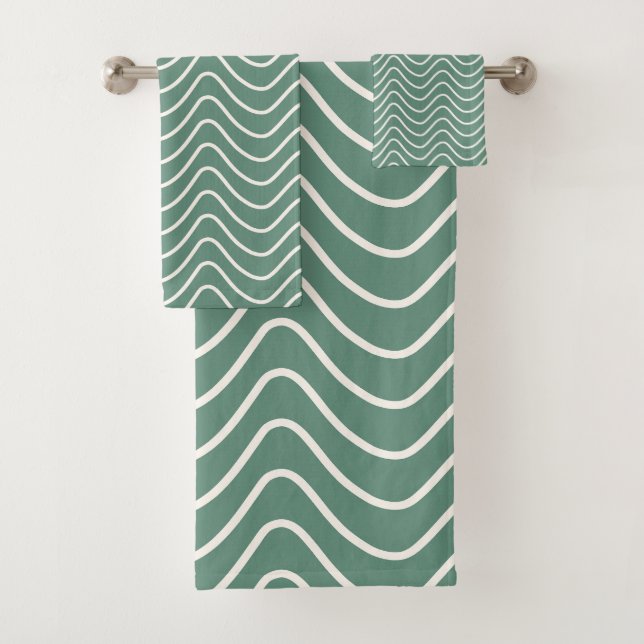 Tropical Green Chevron Pattern Minimal Zigzag Bath Towel Set (Insitu)