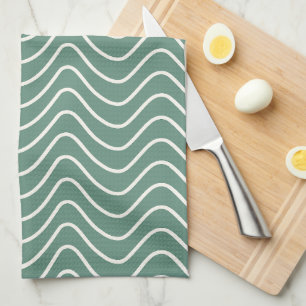 Tropical Green Chevron Pattern Minimal Zigzag Kitchen Towel