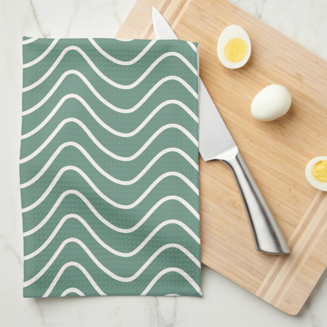 Tropical Green Chevron Pattern Minimal Zigzag Kitchen Towel (Quarter Fold)