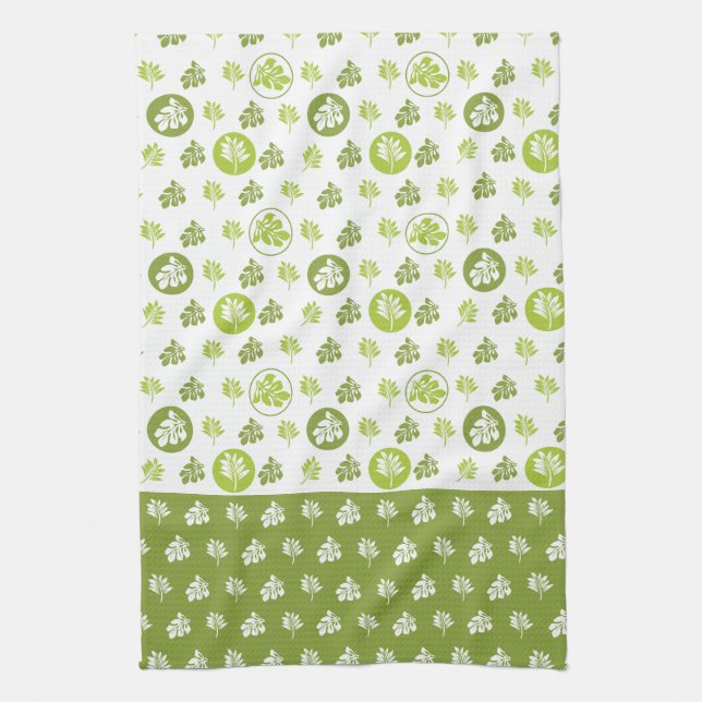 Tropical Green Circle Leaf Pattern Design Kitchen Towel (Vertical)