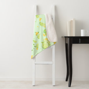 Tropical Green Citrus SUMMER Orange lemon Slice Sherpa Blanket