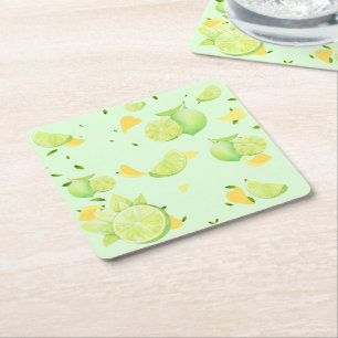 Tropical Green Citrus SUMMER Orange lemon Slice Square Paper Coaster