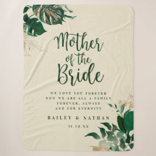 Tropical Green Foliage Mother of the Bride Quote Sherpa Blanket