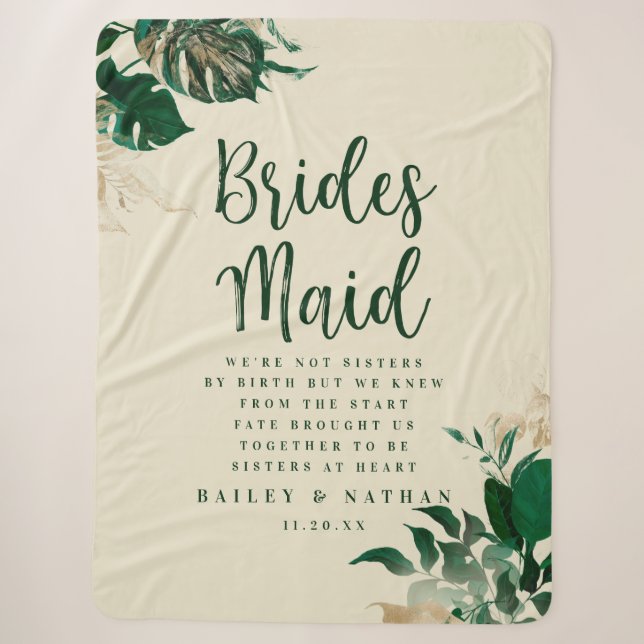Tropical Green Foliage To My Bridesmaids Quote Sherpa Blanket (Front)