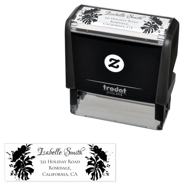 Tropical Green & Gold Monstera Leaves Wedding Self-inking Stamp (In Situ)