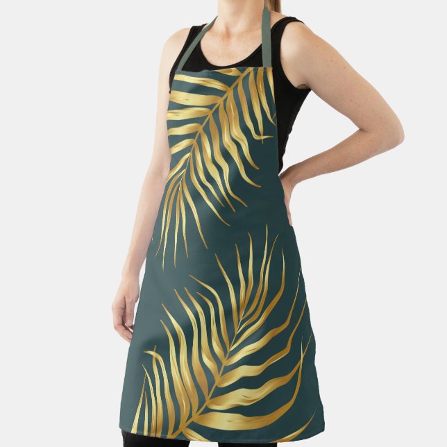 Tropical Green Gold Palm Leaves Apron (Insitu)