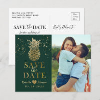 Tropical Green Gold Pineapple Photo Save the Date