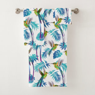 Tropical Green Hummingbirds Bath Towel Set