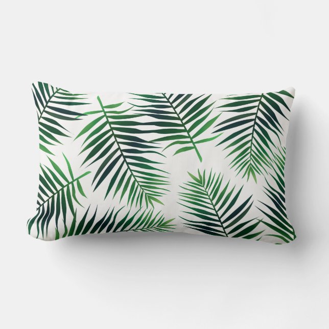 Tropical Green Island Palm Leaves Lumbar Pillow (Front)
