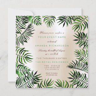 Tropical Green Ivory Palm Leafs Frame Floral Invitation