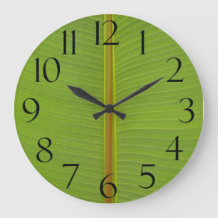 Tropical Green Jungle Leaf Veins Texture Large Clock