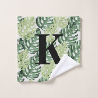 Tropical Green Jungle Monstera Leaves Pattern Wash Cloth