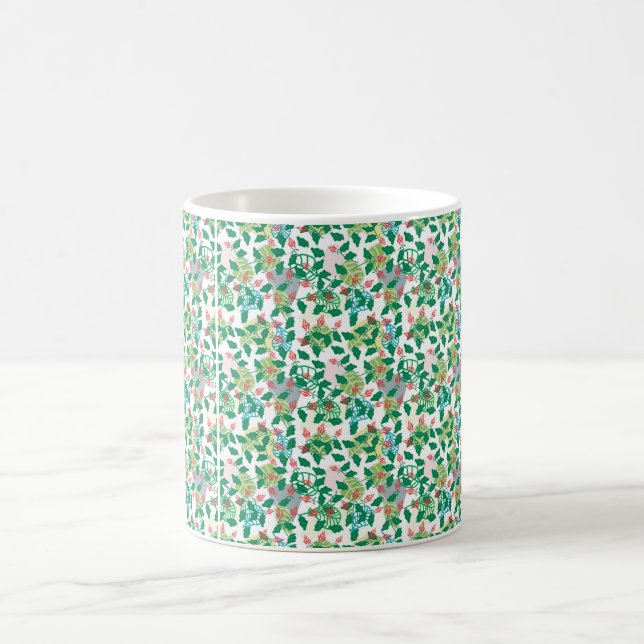 Tropical Green Leaf and Red Flower Botanic Coffee Mug (Center)