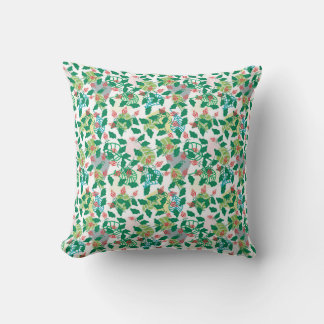 Tropical Green Leaf and Red Flower Pattern – Botan Throw Pillow