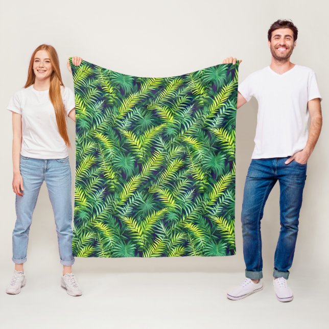 Tropical Green Leaf Fern Pattern Fleece Blanket (In Situ)