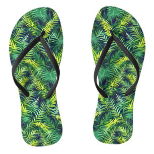 Tropical Green Leaf Fern Pattern Flip Flops