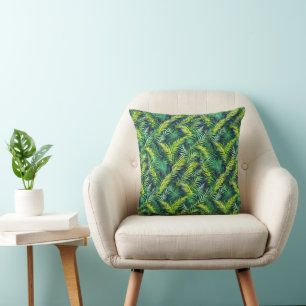 Tropical Green Leaf Fern Pattern Throw Pillow