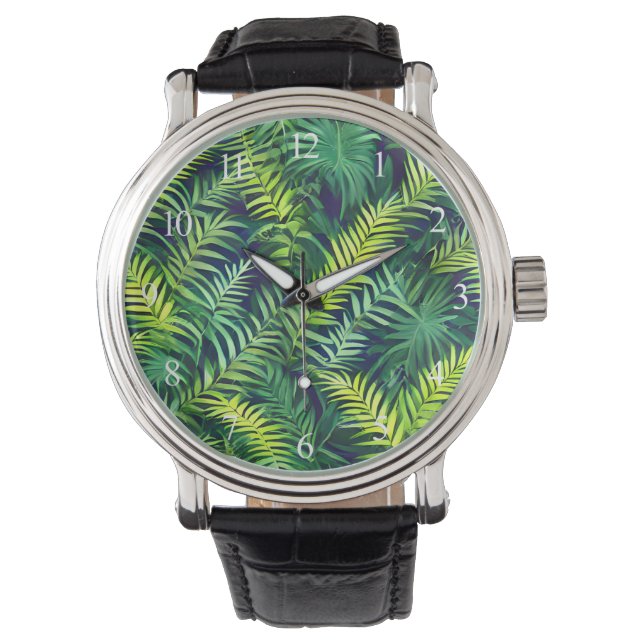 Tropical Green Leaf Fern Pattern Watch (Front)