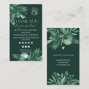 Tropical green leaf review order thank you business card