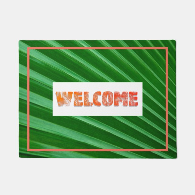 Tropical Green Leaf Welcome Door Mat (Front)
