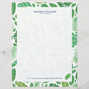 Tropical green leafs pattern letterhead