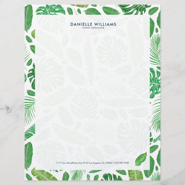 Tropical green leafs pattern letterhead (Front)