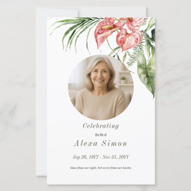 Tropical green leaves Anthurium Funeral program (Front)
