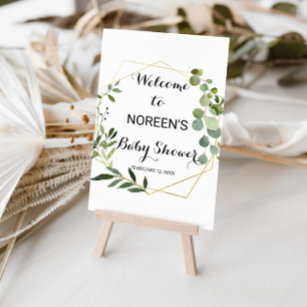 Tropical Green Leaves Baby Shower Welcome Poster