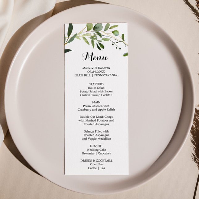 Tropical Green Leaves Dinner Menu Card (Creator Uploaded)