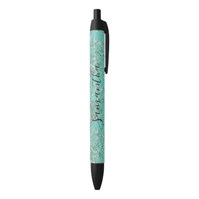 Tropical Green Leaves Glitter Personalized  Black Ink Pen (Bottom (Vertical))