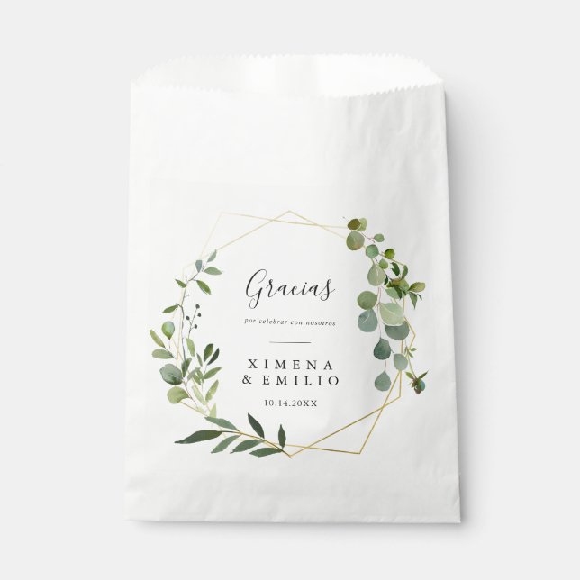 Tropical Green Leaves Gracias Thank You Wedding Favour Bag (Front)