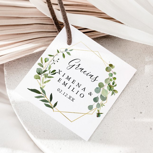 Tropical Green Leaves Gracias Wedding Favour Tags (Creator Uploaded)