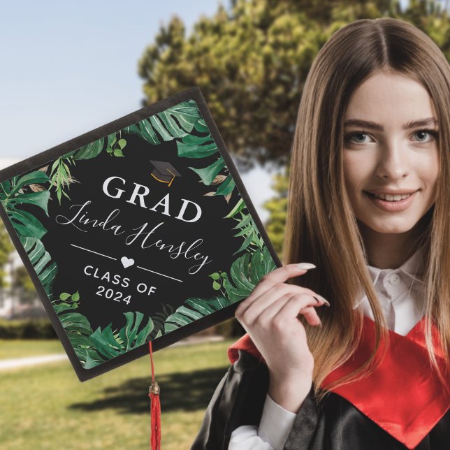 Tropical Green Leaves Graduation Cap Topper (Creator Uploaded)