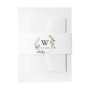Tropical Green Leaves Monogram Wedding Invitation Belly Band