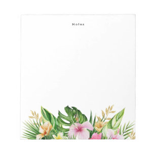 Tropical Green Leaves Orange Pink Flowers Custom Notepad