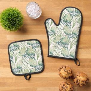 Tropical Green Leaves Oven Mitt & Pot Holder Set