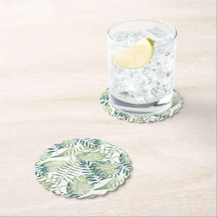 Tropical Green Leaves Paper Coaster