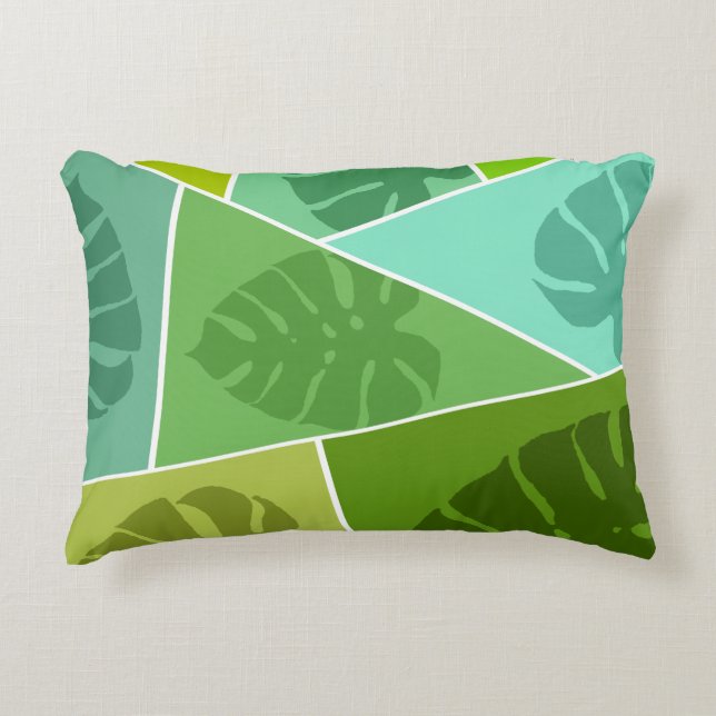 TROPICAL GREEN LEAVES PATTERN ACCENT PILLOW (Front)
