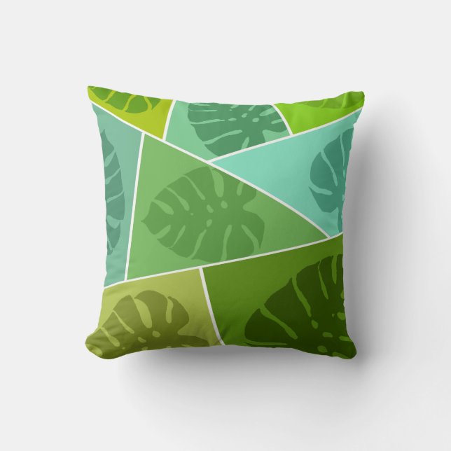 TROPICAL GREEN LEAVES PATTERN  THROW PILLOW (Front)