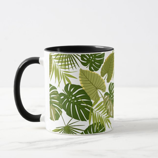 Tropical Green Leaves Summer Pattern Illustration Mug (Left)