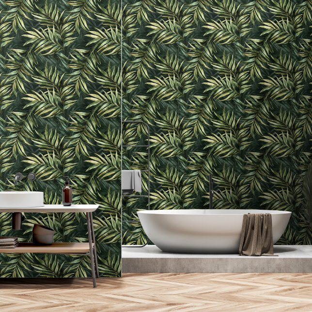 Tropical Green Leaves Wallpaper (Bathroom)