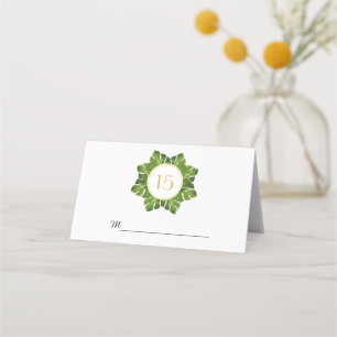 Tropical green leaves wedding folded escort place card