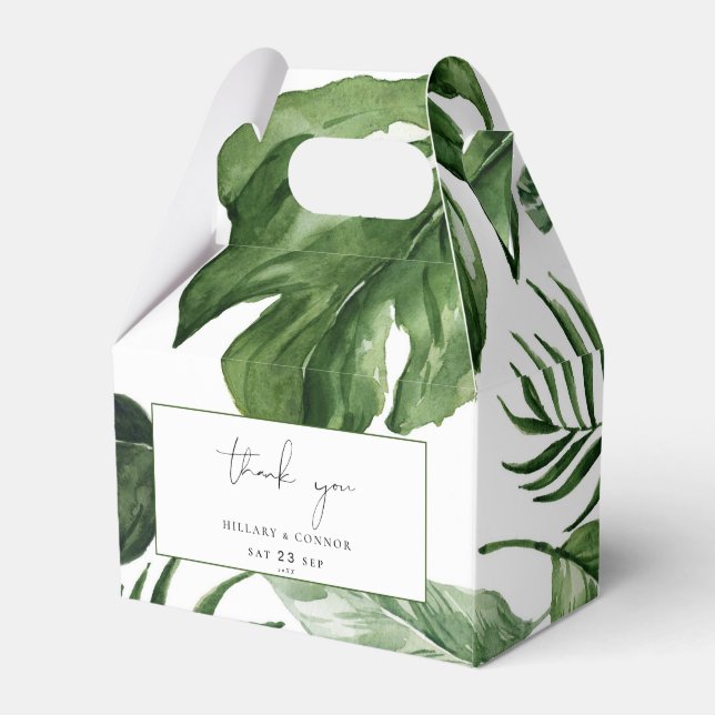 Tropical green leaves Wedding Party Favour boxes (Front Side)