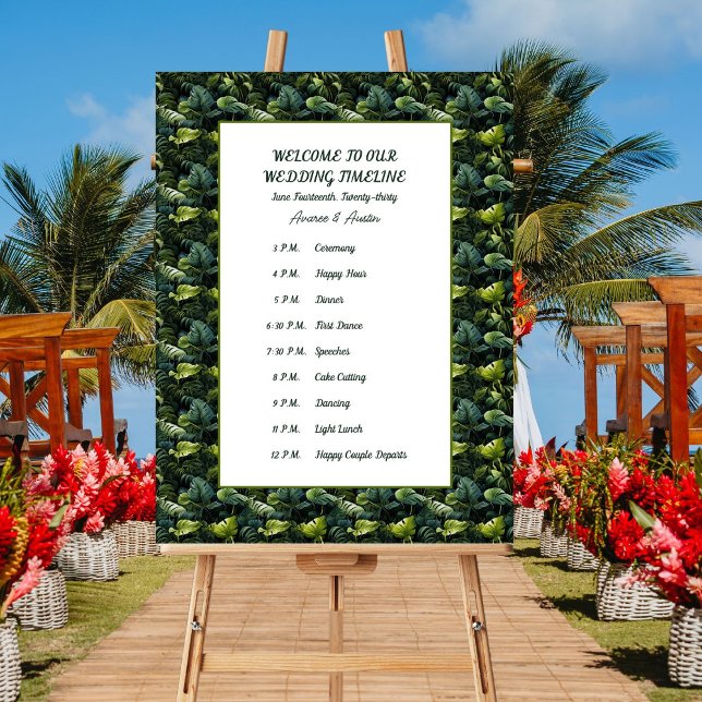 Tropical Green Leaves Wedding Timeline Poster (Creator Uploaded)