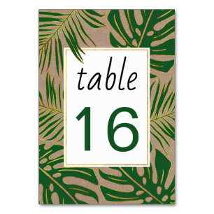 Tropical green leaves wedding wedding table number